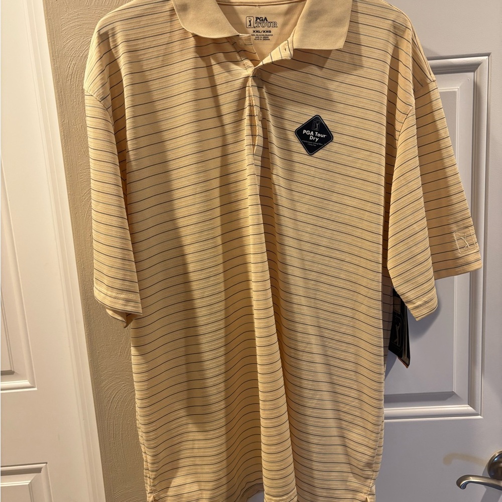 PGA Tour Men's pale yellow Polo with Navy Accents
